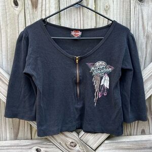 Rare Vintage Harley Davidson Women’s Zip Crop Top, Size Large